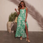 Summer Women Clothing Office Sleeveless Sexy Printed Long Sling Dress