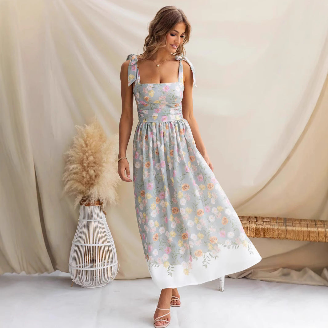Summer Holiday Floral Tight Waist Slim Fit Assorted Colors Camisole Dress XUYUN
