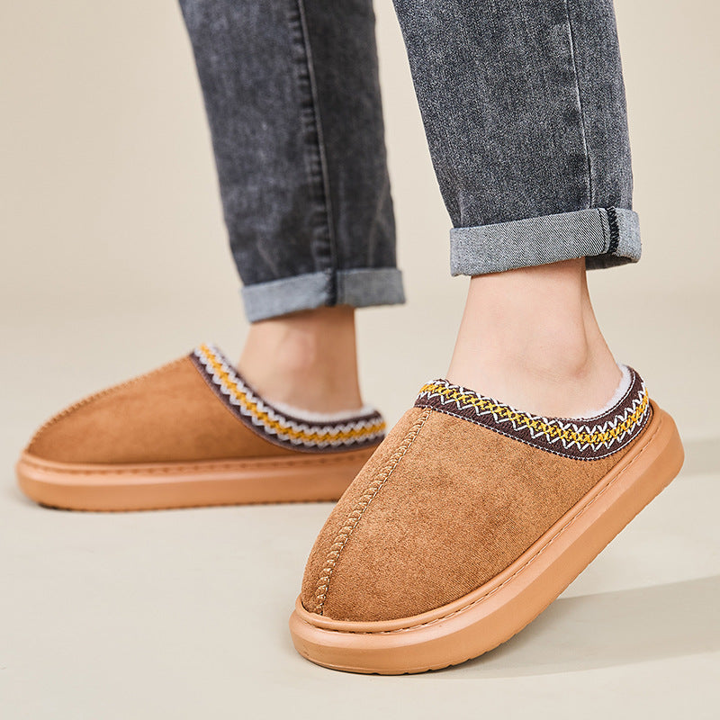 Baotou Fluffy Slippers Autumn Winter Ethnic Cotton Slippers Men Women Couple Warm Rubber Thick-Soled Cotton Slippers FDpjegl