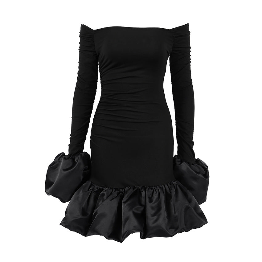 Spring Elegant Black Sexy Backless Knitted Slim Fit Long Sleeved Turtleneck Dress FOREVEREIGHTEEN