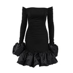 Spring Elegant Black Sexy Backless Knitted Slim Fit Long Sleeved Turtleneck Dress FOREVEREIGHTEEN