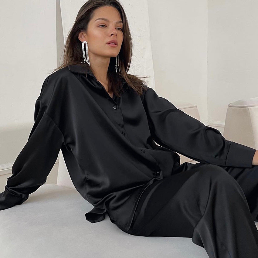 Pyjama ample et décontracté pour femme, pantalon à manches longues, cardigan, collection automne