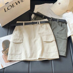 Workwear Denim Skirt Women Summer High Waist Slimming Multi Pocket Anti Exposure A line Skirt (No belt) Sunnygrace