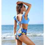 Traje de baño de bikini de cintura alta con volantes sexy para mujer