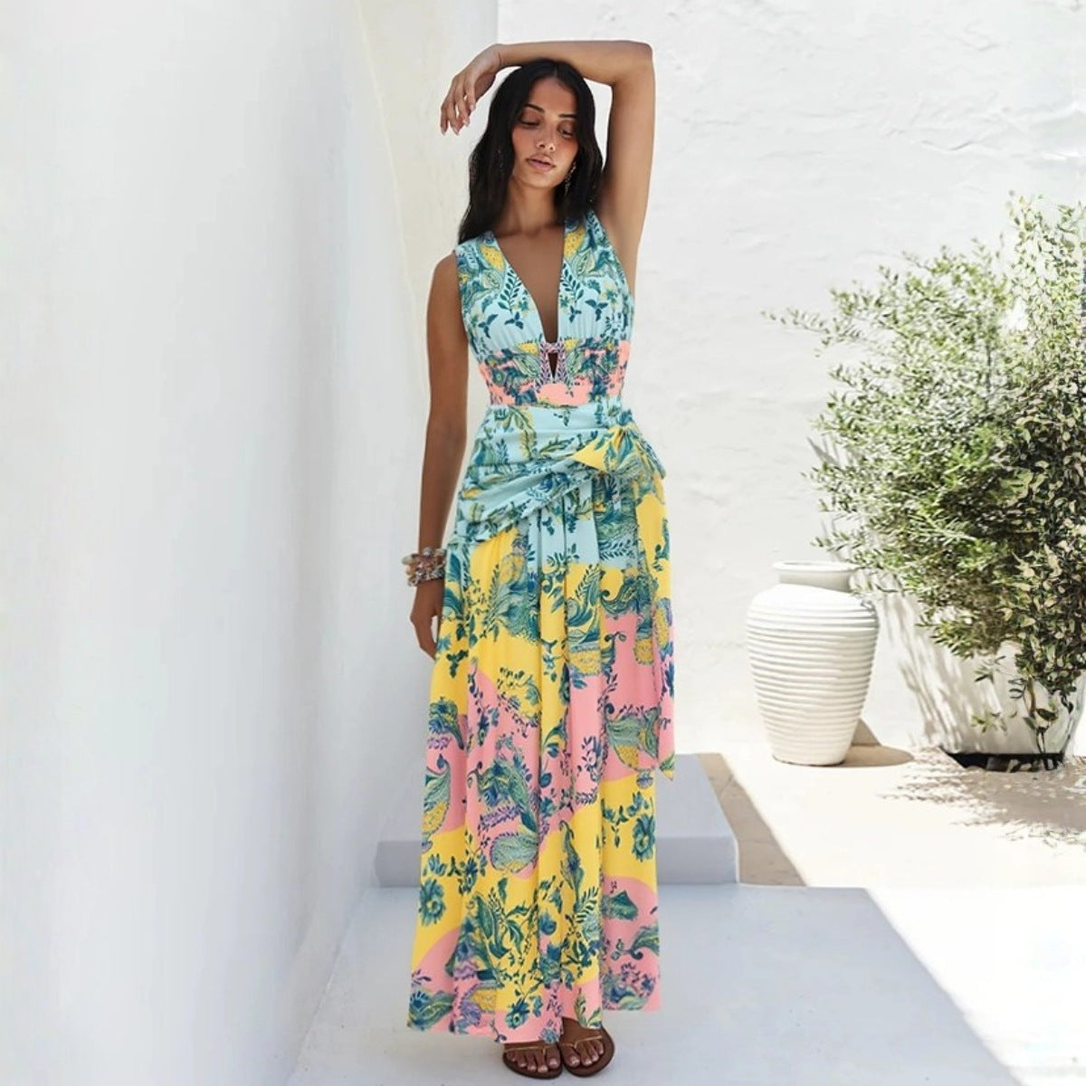 Swimsuit Floral Color Matching Vacation One Piece Swimsuit Set ShineRealm