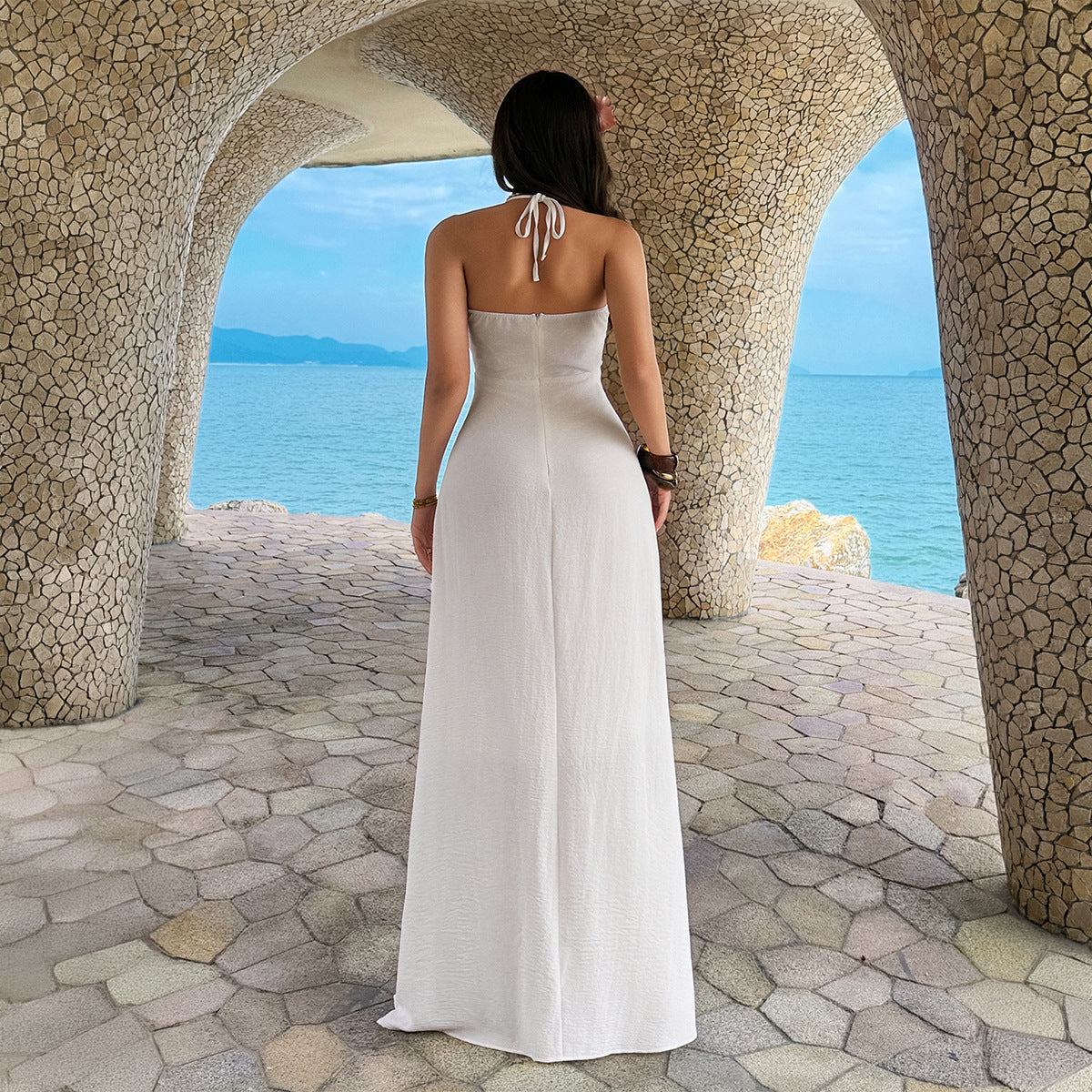 Women Summer Elegant Elegant Tube Top Solid Color Maxi Dress Dee