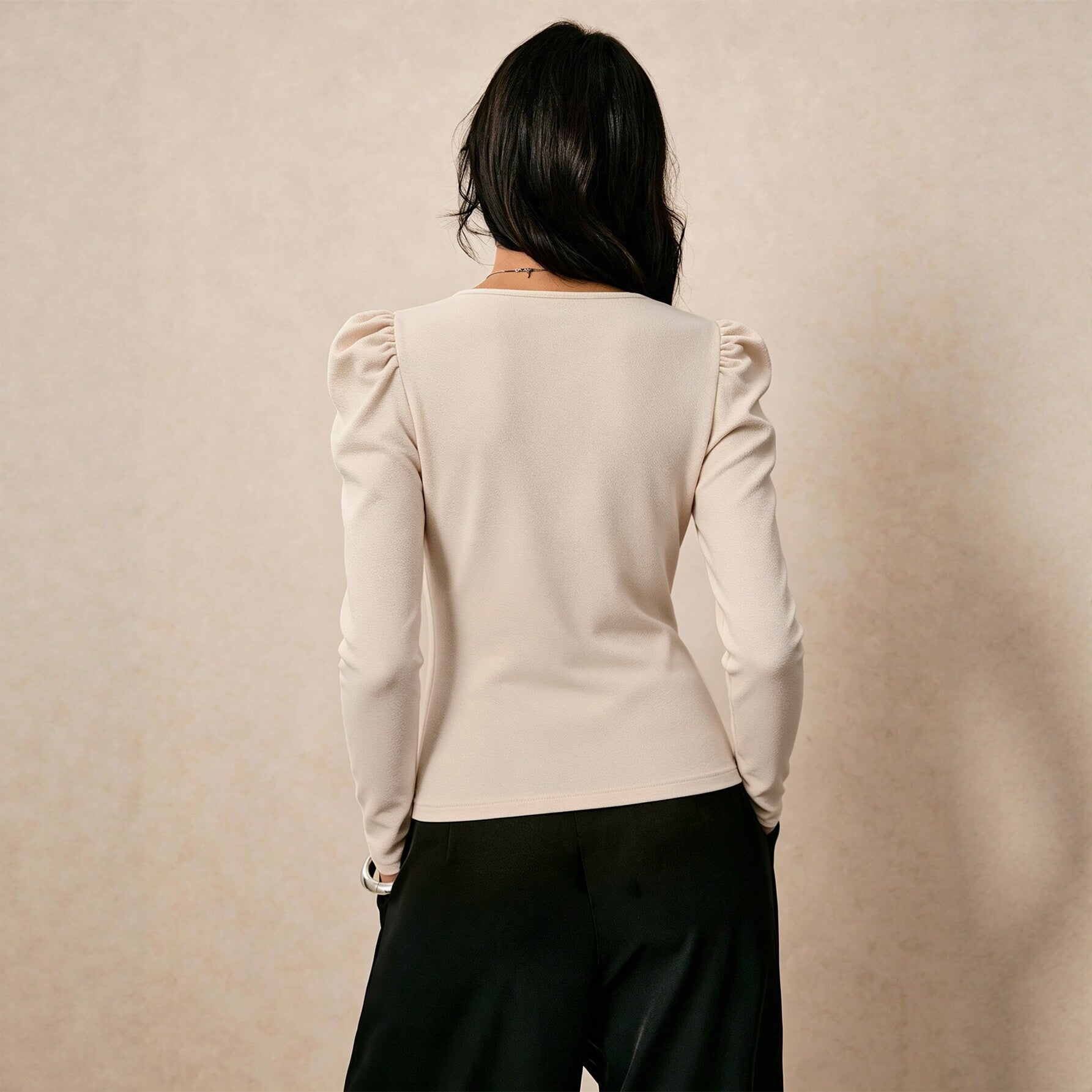 Women Clothing Square Collar Long Sleeved T shirt Women Pleated Waist Tight Slimming Elegant Bottoming Top Yiskiss