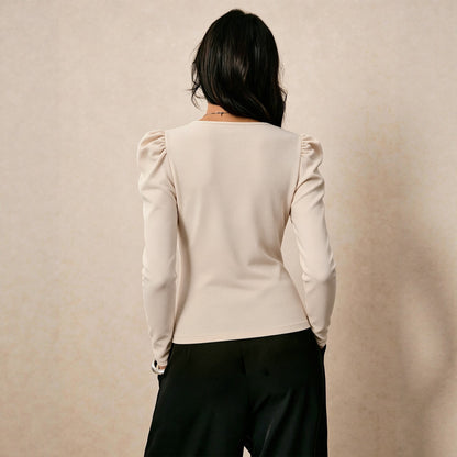 Women Clothing Square Collar Long Sleeved T shirt Women Pleated Waist Tight Slimming Elegant Bottoming Top Yiskiss
