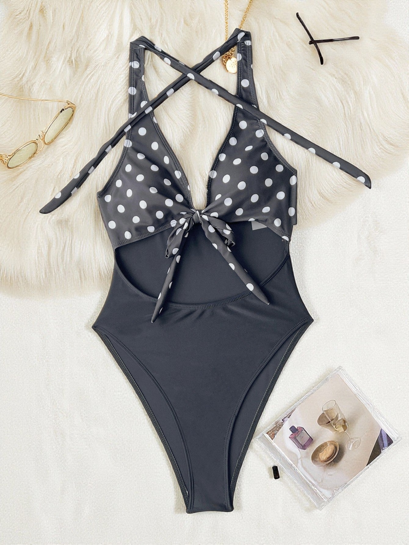 Bikini Double One Piece Swimsuit Polka Dot Bikini Swimsuit Women Backless Swimsuit Sexy CHENS