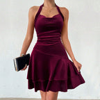 Vestido halter sexy para mujer, otoño invierno, espalda descubierta, diseño sexy de socialité, corto