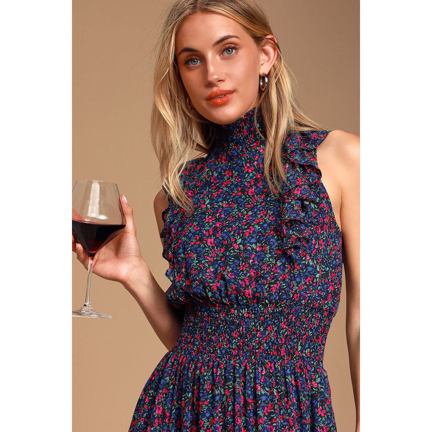 Women Elegance Sleeveless Printed Pleated Dress Maxi Dress DreamFashion