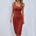Sexy Sunken Stripe Design Side Slit Slim Slimming Dress Yiskiss
