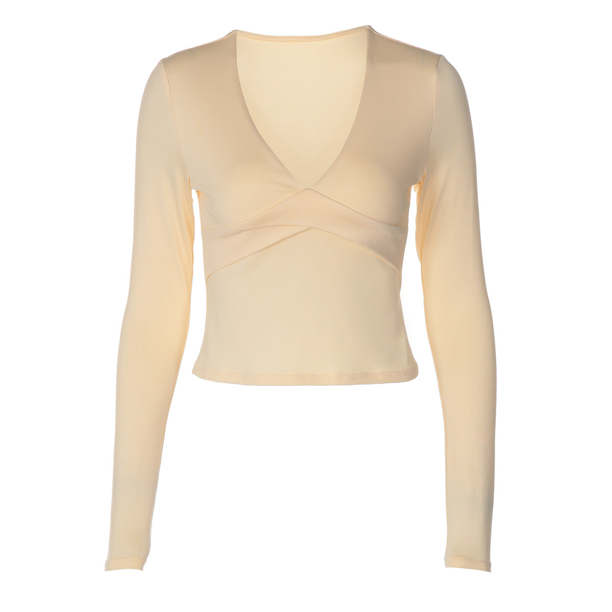 Women Clothing Summer Solid Color V neck Slimming Long Sleeve Top Slim Fit Milk Silk Bottoming Shirt T shirt for Women LEKINS