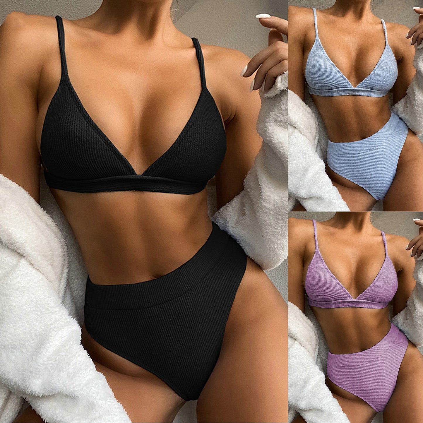 Ladies Sexy Solid Color Split Swimsuit