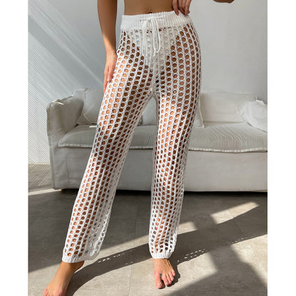 Spring Ladies Knit Casual Sexy Slim Beach Hollow Out Cutout out Sun Protective Pants Crochet hook