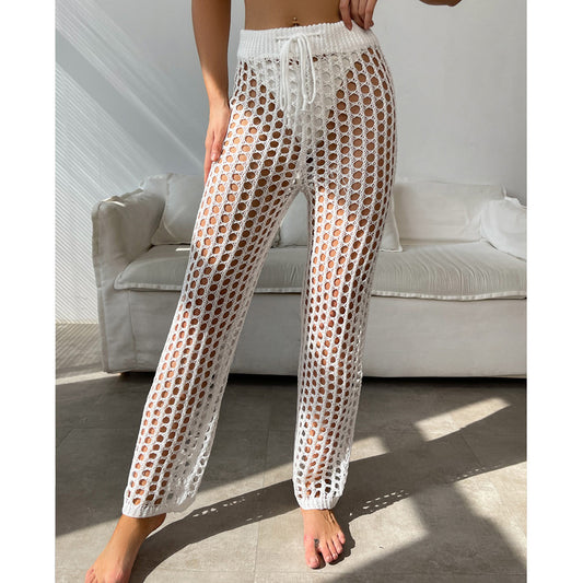 Spring Ladies Knit Casual Sexy Slim Beach Hollow Out Cutout out Sun Protective Pants Crochet hook
