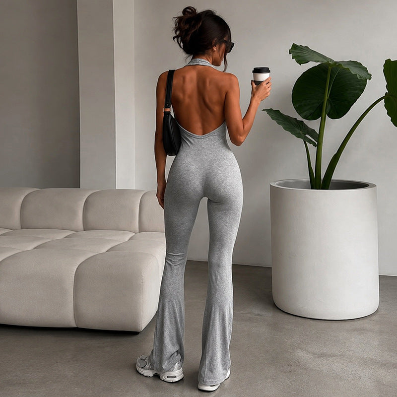 Women Clothing Autumn Simple Halter All Match Backless One Piece Trousers NineSquared