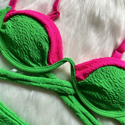 Traje de baño de bikini con costuras de tela especiales para playa, traje de baño sexy para mujer
