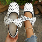 Black White Polka Dot Shallow Mouth Pumps Women Bow Mary Jane Ballet Breathable Boat Shoes ZUIMEI
