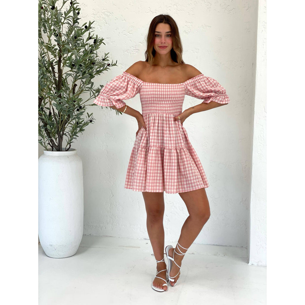 Summer Printed Checks Pleated Corset Casual Dress DreamFashion