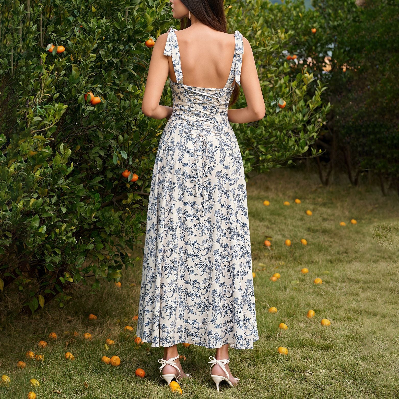 Summer Four Sided Stretch Printing Slip Dress Dignified Goddess Backless Waist Trimming Lace up Boning Corset Dress SUNSHINE