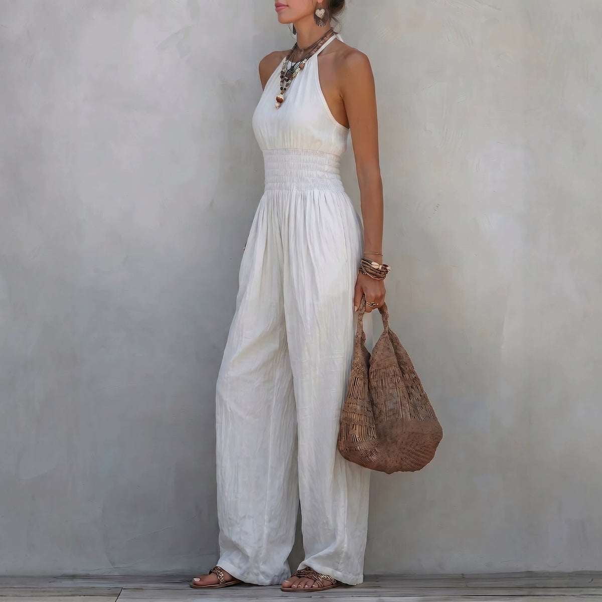 Bohemian Jumpsuit Sexy Sleeveless Strap Halter Casual Wide Leg Trousers Venly