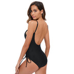 Traje de baño de una pieza de triángulo de color sólido para mujer, sexy, sin espalda, con aberturas y tirantes recortados.