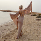 Sexy Adult Lady like Woman Elegant Batwing Sleeve Shawl Strap Backless Cami Dress Two Piece Set for Women LingSharp