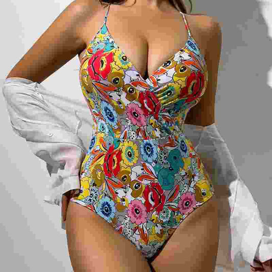 Traje de baño sexy sin espalda con estampado floral