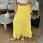 Women Clothing Summer Elegant South French Holiday Elastic A line Long Skirt Dee