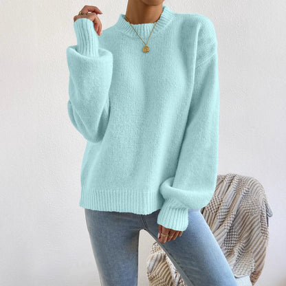 Autumn Winter Autumn Winter Comfortable Casual Loose round Neck Linking Long Sleeve Solid Color Sweater for Women