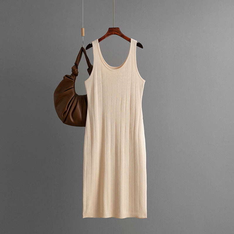 Slim Fit Double round Neck Solid Color Knitted Sling Dress Slimming Slimming Sexy Sheath Dress SEVENSUMMER