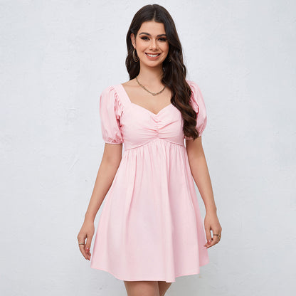 Women Sexy V neck Design Chest Pleated Slim Fit Waist Dress Yiskiss