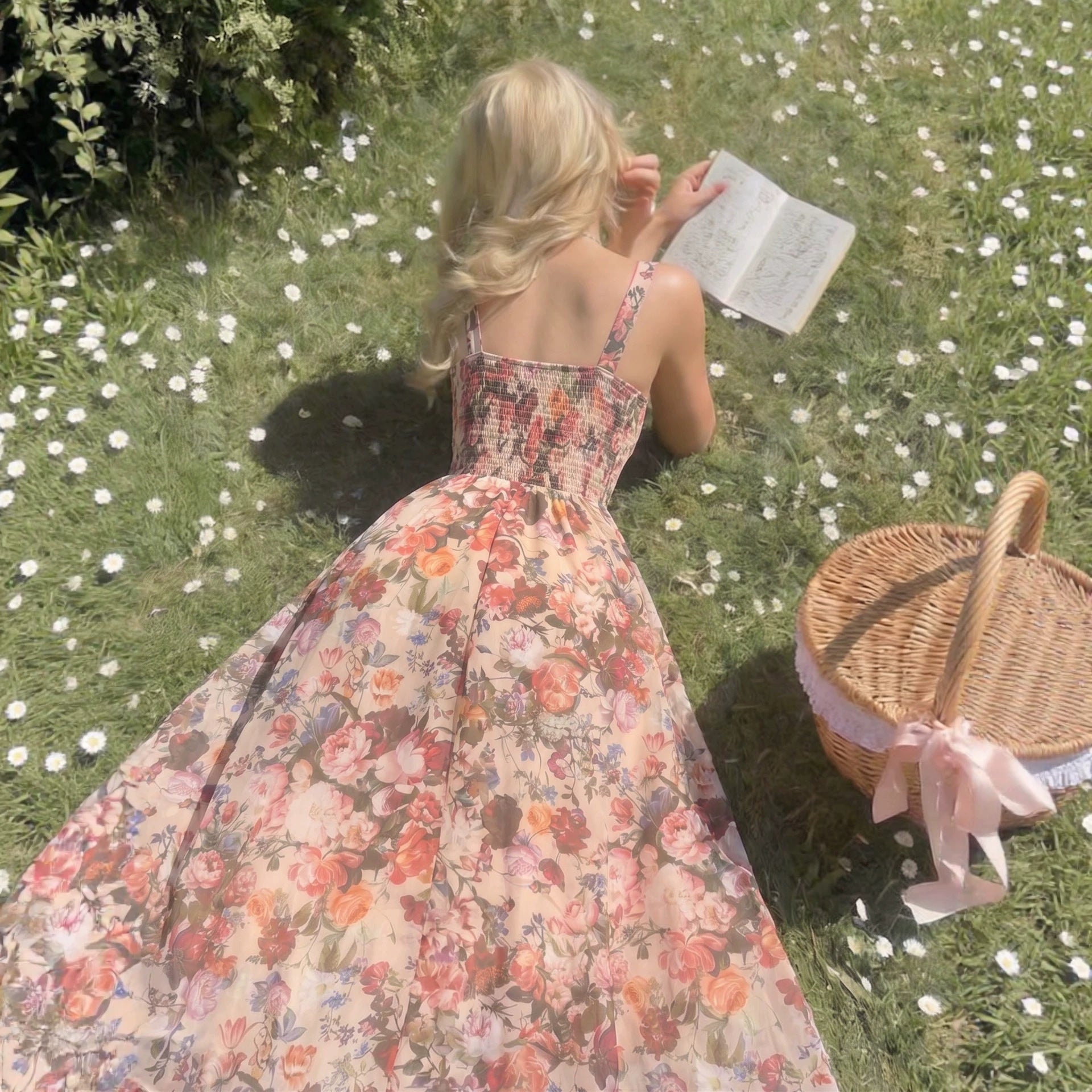 Loose Lazy Small Strapless Sexy Strap Dress Summer Korean Texture Floral Dress EverBillion
