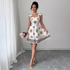 Elegant Multicolor Printing Flying Sleeves A Line Dress AXE