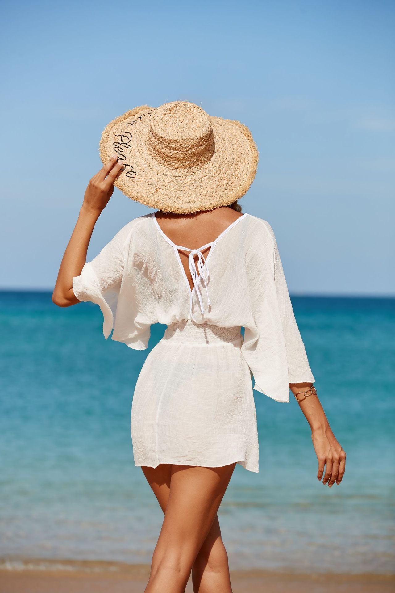 Solid Colored Sun Protection Beach Holiday Spring Sexy Backless Short Dress Zunee