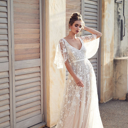 Women Fall Dress Sexy Lace V neck Backless Dress