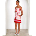 Women Dress Positioning Printed Sexy Chest Wrapped Mini Dress Zemy