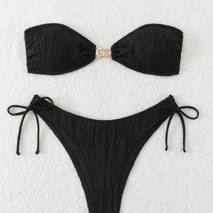 Bikini de verano para mujer, traje de baño sexy con parte superior de tubo dividida