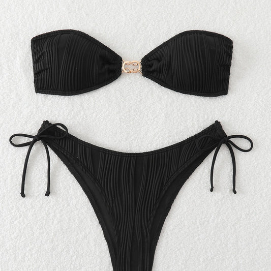 Bikini de verano para mujer, traje de baño sexy con parte superior de tubo dividida