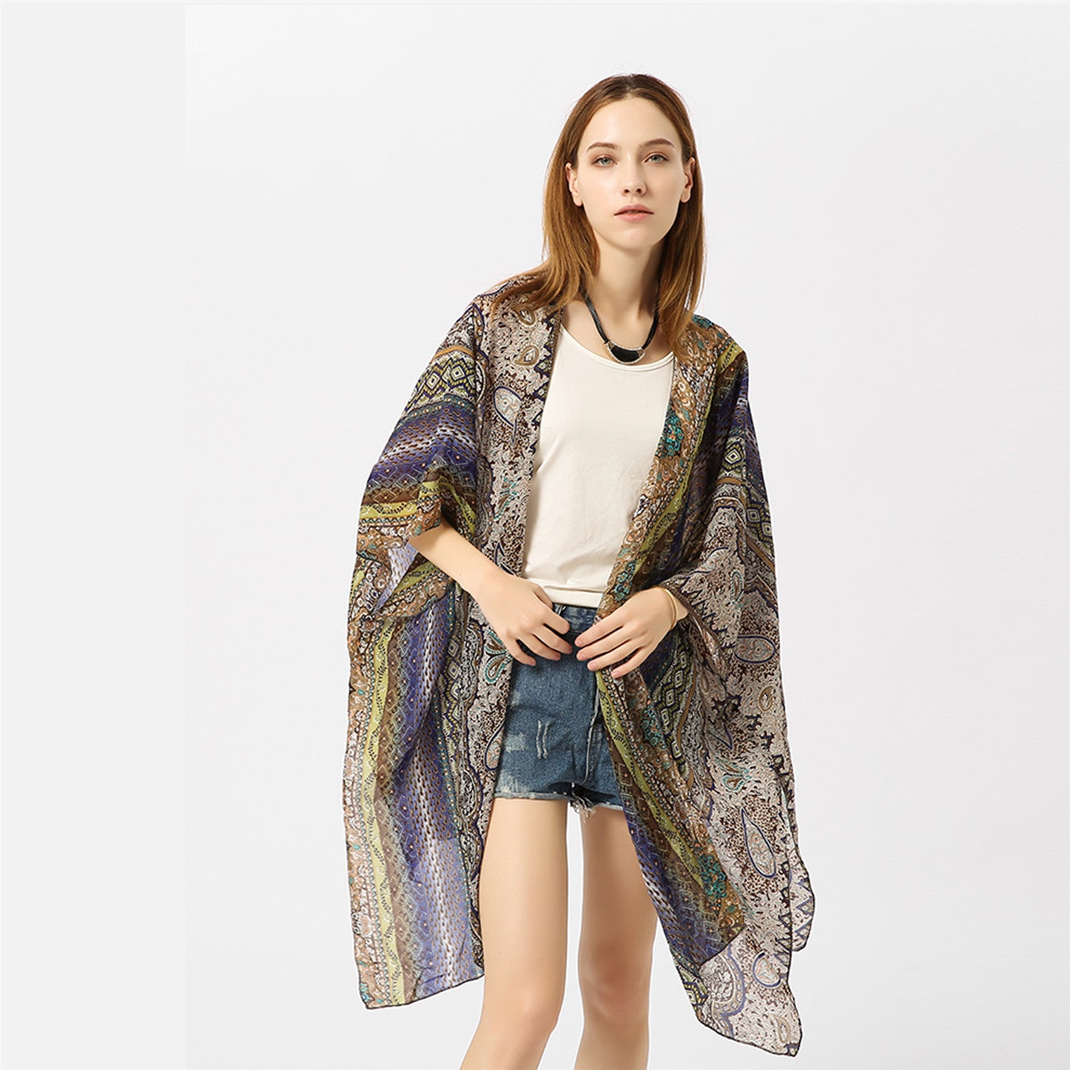 Kimono tipo cárdigan con estampado de cachemira para primavera y verano, blusa con protección solar