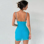 Summer Women Clothing Fashionable Sequ Sexy Sling Pleated Waist Tight Sexy Sheath Dress Dores
