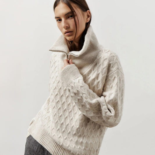 Turtleneck Half Zipper Sweater Women Autumn Winter Korean Lazy Knitwear Thick Needle Woven Sweater