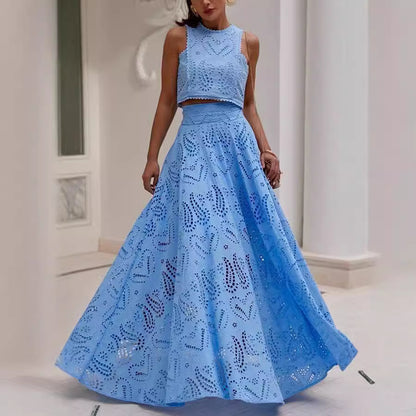 Spring Summer Sleeveless Long Skirt Pocket Set Casual Vacation Loose Two Piece Set Women Oyrina