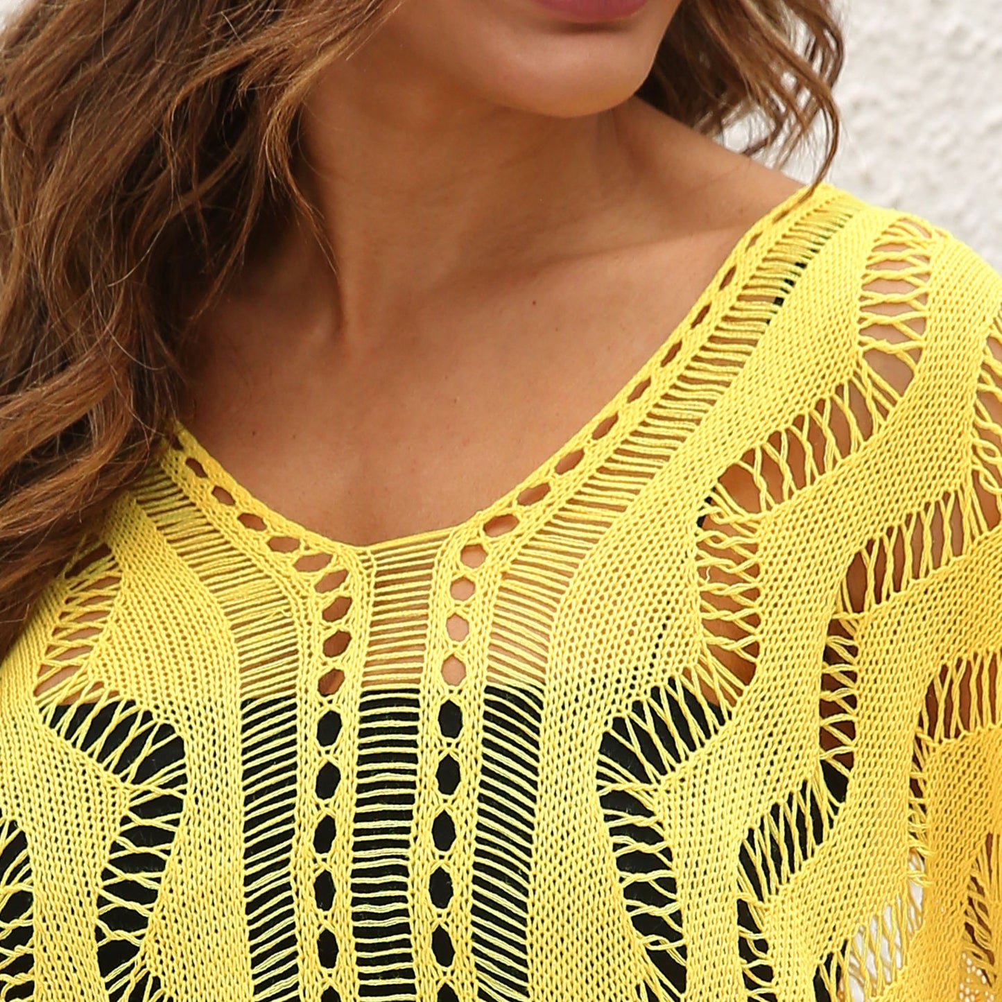 Women Clothing Sexy Hollow Out Cutout See-through Woven Blouse Wave Pattern Loose Beach Dress for Women