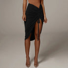 Summer Women Clothing Sexy Slim Fit Irregular Asymmetric Skirt Trend Drawstring Skirt George