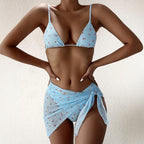 Sexy Three Piece Swimsuit Floral Print Bikini Strap Skirt Swimwear Women Candy Color Printing MagicSwing