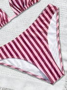Striped Printed Bikini Triangle Cup Lace up Sexy Backless Split Bikini Swimsuit WithWind
