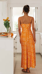 Women Wear Spring Summer Sexy Slim Fit V Neck Brace Printed Backless Long Dress VIVIAN
