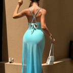 Women Summer Ladies Swimsuit One Piece Two Piece Set Tulle Skirt Gradient Backless Sexy OLam